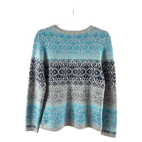 Talbots Lambswool Fair Isle Crewneck Pullover Sweater Medium Blue Gray Warm Cozy - Picture 3 of 5